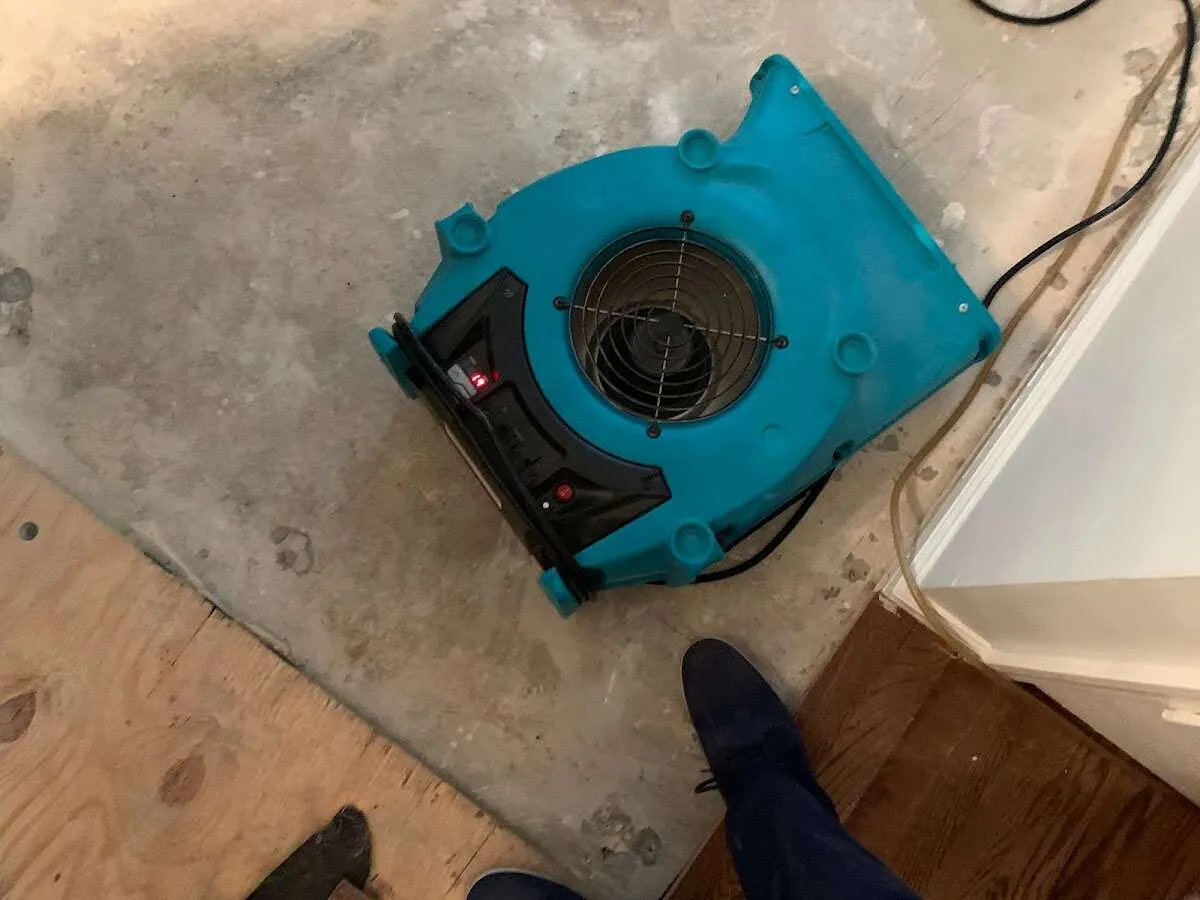 Air mover drying subfloor during Leak Detection & Repair in Elk Grove